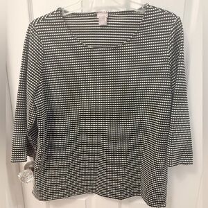 Chicos Top Womens 3  Black Polka‎ Dot Scoop Neck Blouse 3/4 length wide sleeve